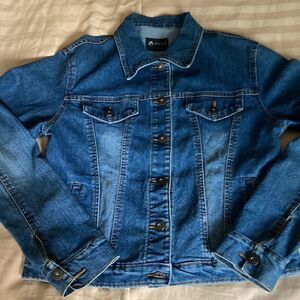 Ingly Woman’s Blue Distressed Cotton Denim Biker Jacket. Size Small.